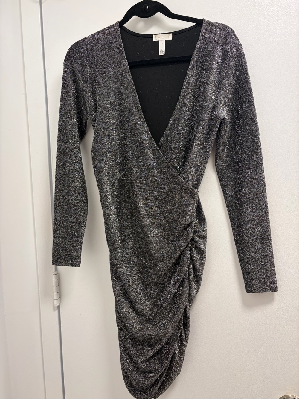 Metallic silver Wrap Ruched Long-Sleeve Dress